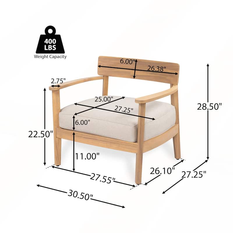 Acacia Wood Club Chair With Seat Cushion Set of 1
