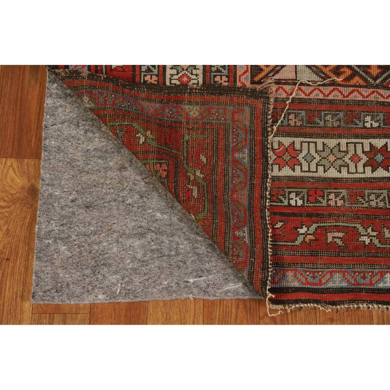 Hand Knotted Oriental 100% Wool Carpet Traditional Geometric Oranges & Rust Kazak Runner Rug - 8' 6'' X 3' 8''