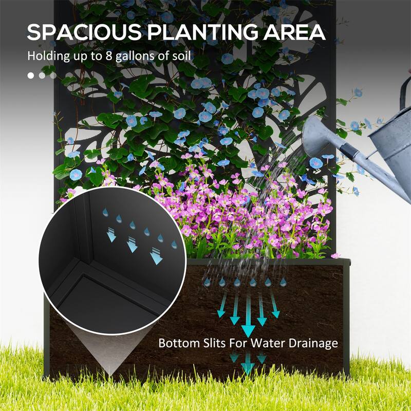 24" Black Metal Wall-Mountable Raised Garden Bed with Drainage Slots for Healthy Plants - 24" L x 9.1" W x 44.5" H