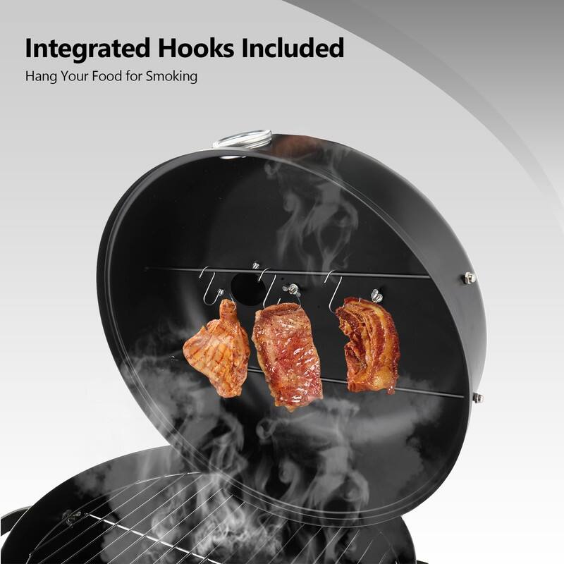 16.5 In. Vertical Charcoal Smoker Charcoal Grill In Black With Thermometer - N/A