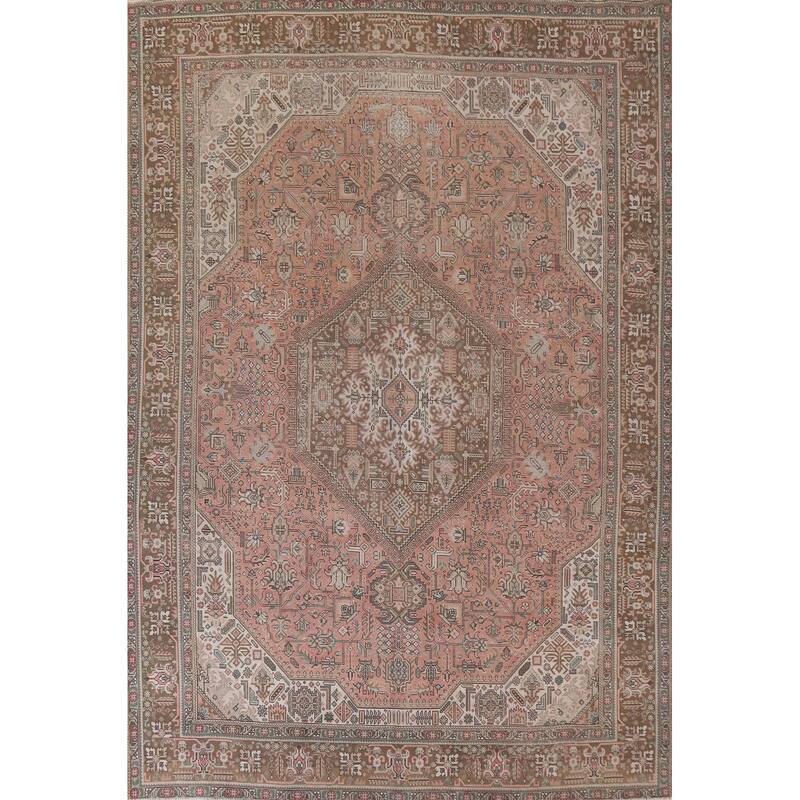 Hand Knotted Oriental 100% Wool Carpet Traditional Medallion Pink Tabriz Area Rug - 12' 5'' X 9' 9''