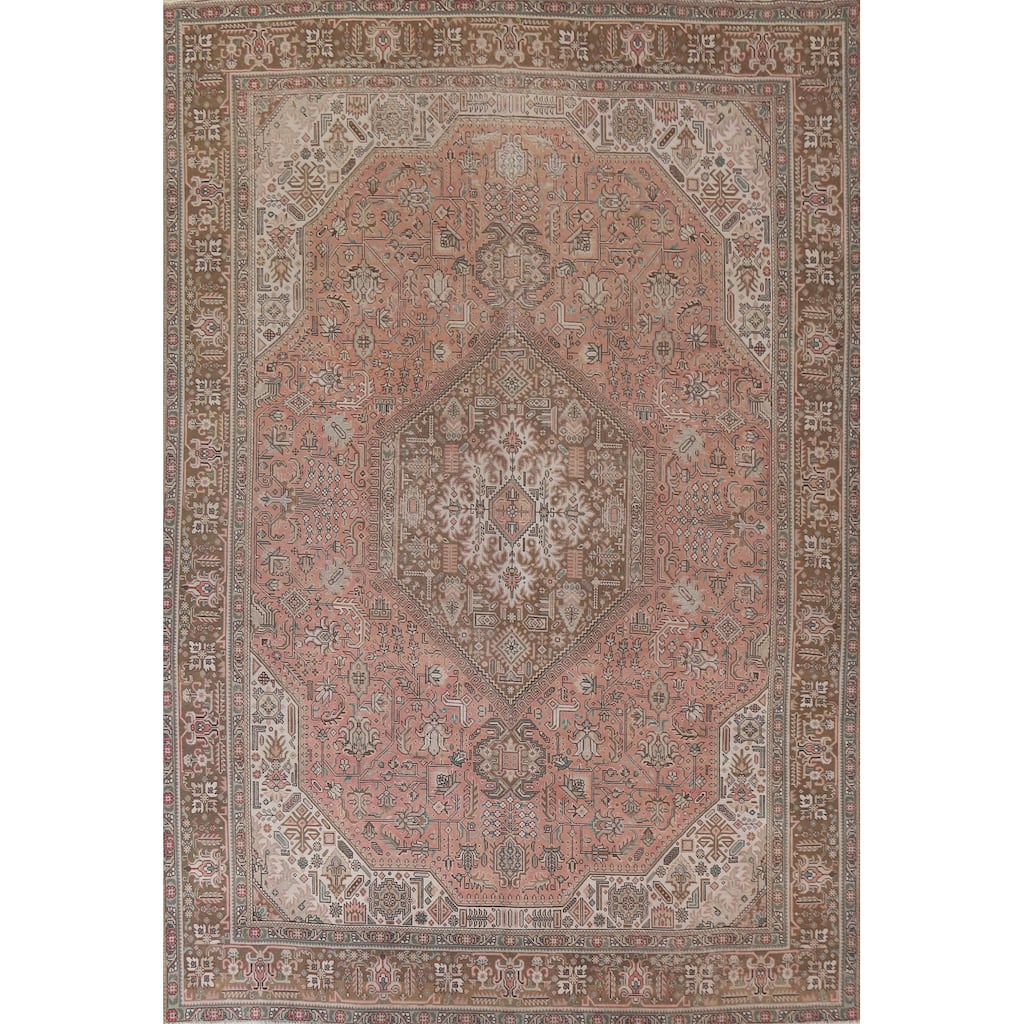 Hand Knotted Oriental 100% Wool Carpet Traditional Medallion Pink Tabriz Area Rug - 12' 5'' X 9' 9''
