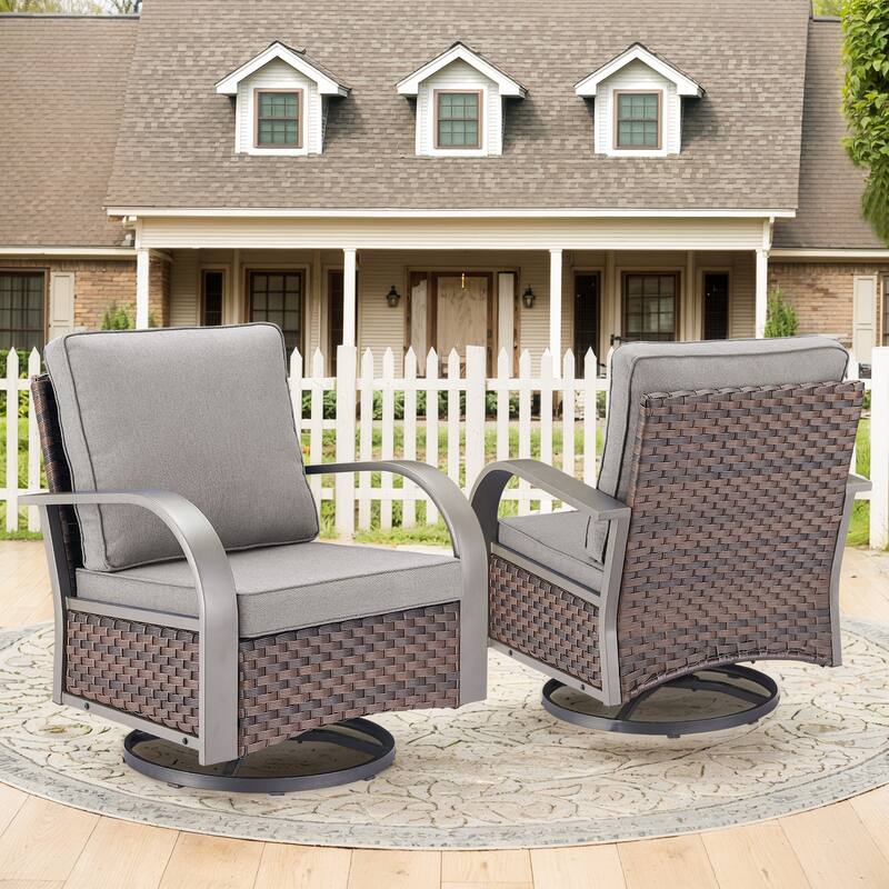 Gymojoy Industrial Style Outdoor Wicker Swivel Glider Chairs Set of 2
