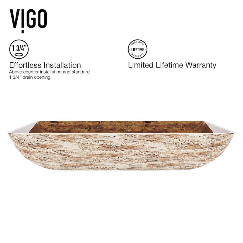 VIGO Donatello 23"L x 15"W x 5"H Glass Rectangular Vessel Bathroom Sink