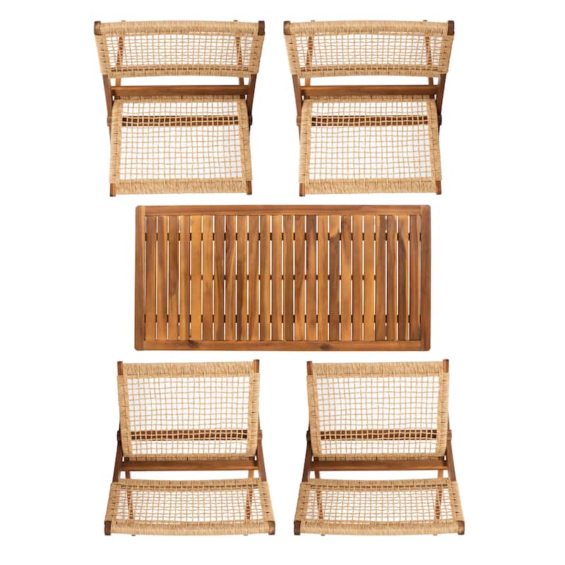 SAFAVIEH Outdoor Almine 5-Piece Acacia Wood Coffee Set - 24Wx45Dx28H