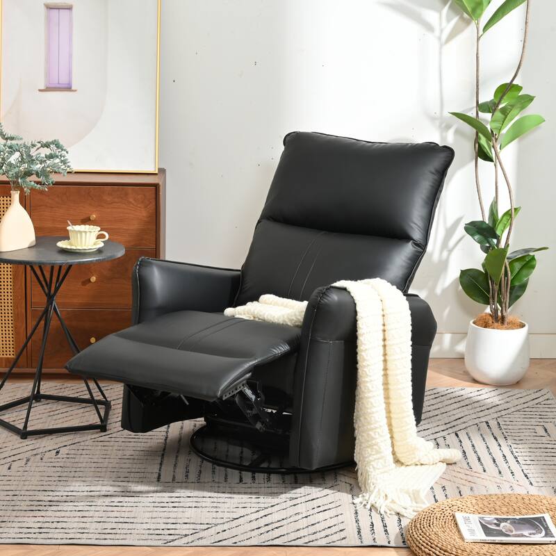 360° Swivel Rocking Recliner Chair, Manual Glider with Footrest, Modern Padded Lounge Chair for Small Spaces, Side Pockets