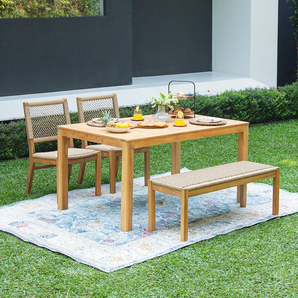 Cambridge Casual Paxton 4-piece Teak Outdoor Dining Set- Honey Twist Wicker