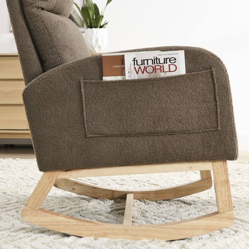 Teddy Fabric Rocking Chair with Side Pockets & High Back Support