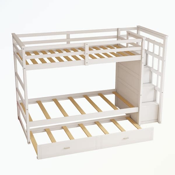 slide 2 of 53, Hardwood Twin Over Twin Bunk Bed with Trundle and Staircase