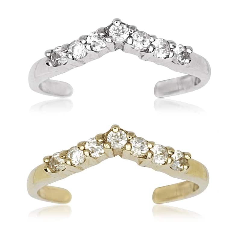14k Yellow or White Gold Chevron Cubic Zirconia Adjustable Toe Ring
