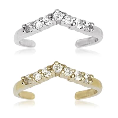 14k Yellow or White Gold Chevron Cubic Zirconia Adjustable Toe Ring