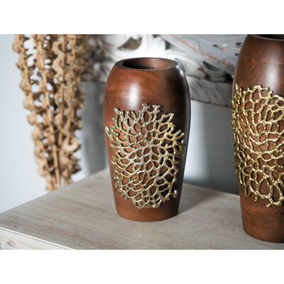Brown Wood Coastal Vase 10 x 6 x 6