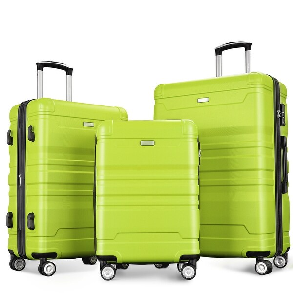 Lime green 3 piece Sets Side HooksHard Case Luggage with TSA Lock