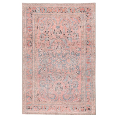 Machine Washable Gracewood Hollow Cumper Pink/ Light Blue Medallion Area Rug