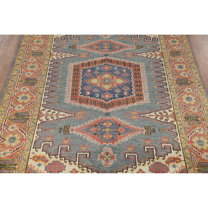 Blue Viss Indian Area Rug Hand-Knotted Wool Carpet - 6'0" x 8'10"