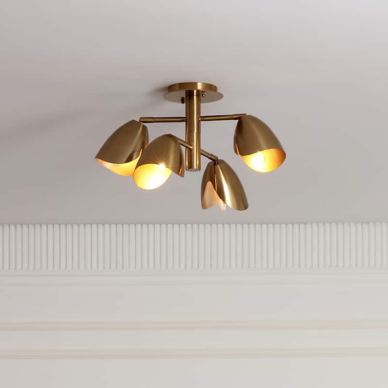 VidaLite Splay 4-Light Brass Flush Mount Ceiling Light with Adjustable Light Heads - 10.63" x 22.1" - Brushed Brass - 10.63" x 22.1"