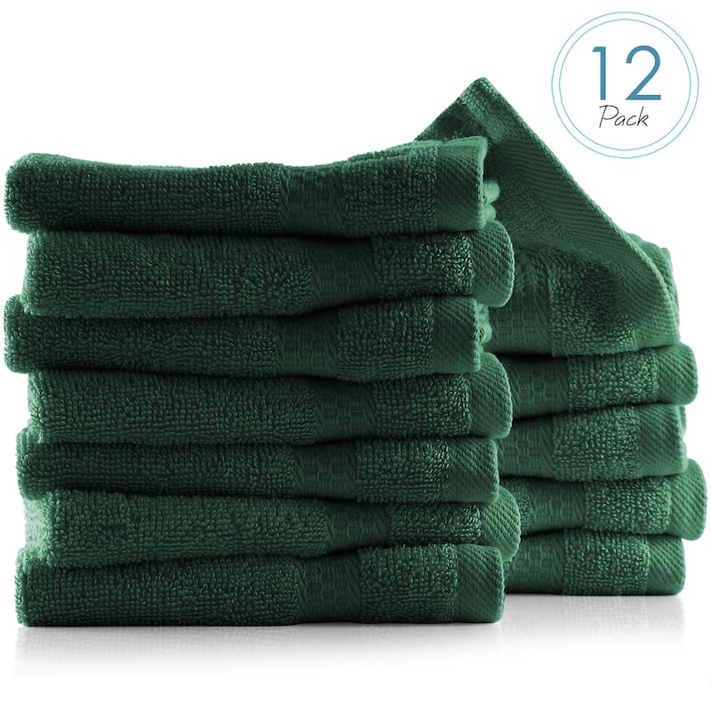 Hearth & Harbor 100 Percent Cotton Ultra Soft and Highly Absorbent Set of 12 Multipurpose Wash Cloths - 13 inches x 13 inches.