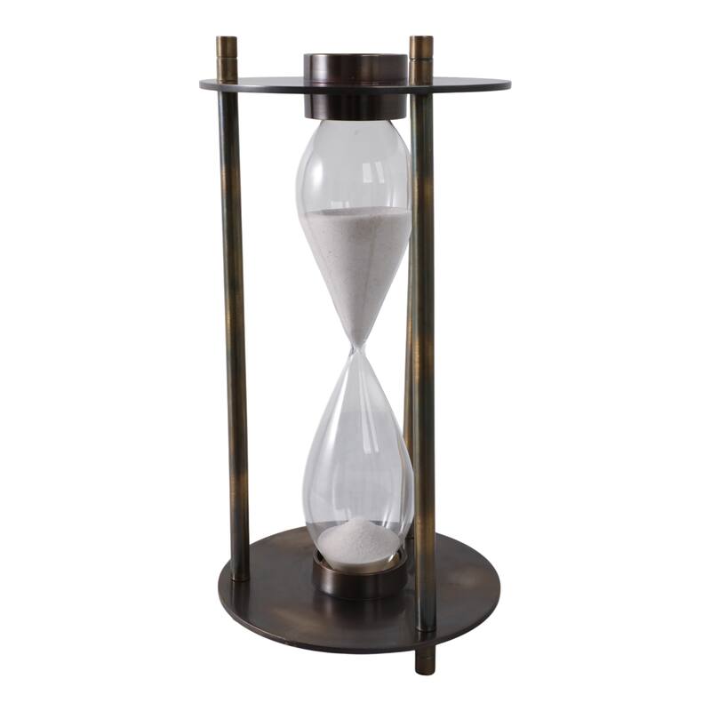 Modern Metal and Glass Hourglass Timer with Frame and Built-In Compass