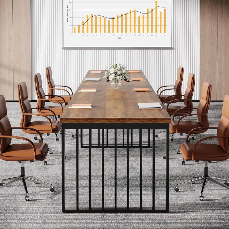6.56 ft Industrial Conference Table, Rectangular Meeting Table for Seminar, Business & Negotiation