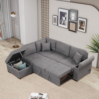 Sleeper Sectional Sofa, L-Shape Corner Couch with Pull-out Bed