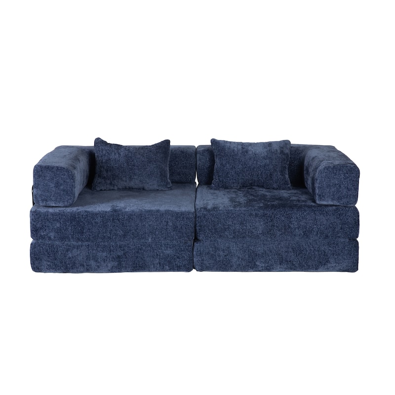 Chenille Loveseat Couch Boneless Modular Sectional Sofa Convertible Floor Sleeper Bed with Fixed-shape Frame for Living Room