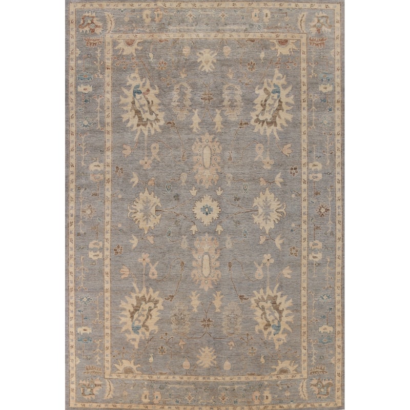Hand Knotted Oriental 100% Wool Carpet Transitional All-Over Navy Blue & Blues Oushak Area Rug - 12' 2'' X 9' 3''
