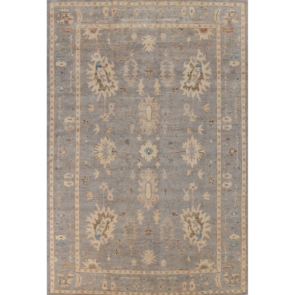 Hand Knotted Oriental 100% Wool Carpet Transitional All-Over Navy Blue & Blues Oushak Area Rug - 12' 2'' X 9' 3''