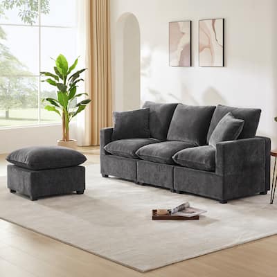 L-shaped 4 Seat Modular Sectional Sofa with Ottoman Chaise - Grey
