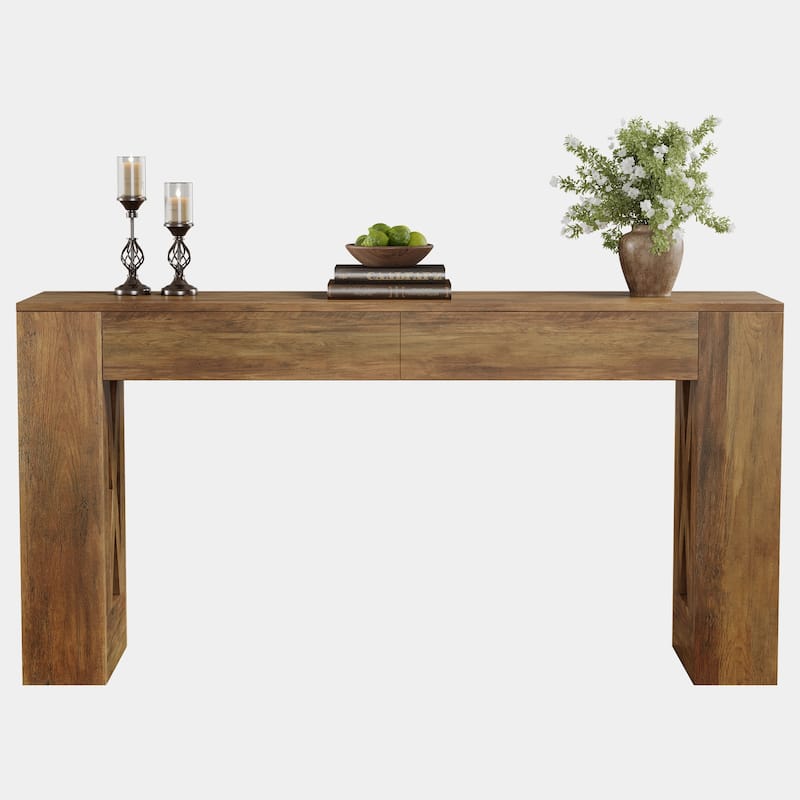 63-Inch Long Console Table, Farmhouse Entryway Table with 2 Drawers