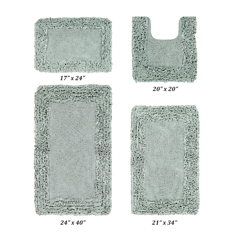 Better Trends Shaggy Border Collection Bathroom Rug -100% Cotton Tufted, Non-Skid Spray Latex Backing, Machine Washable Bath Mat - 3 Piece Set (17" x 24" | 21" x 34" | 24" x 40") - Sage