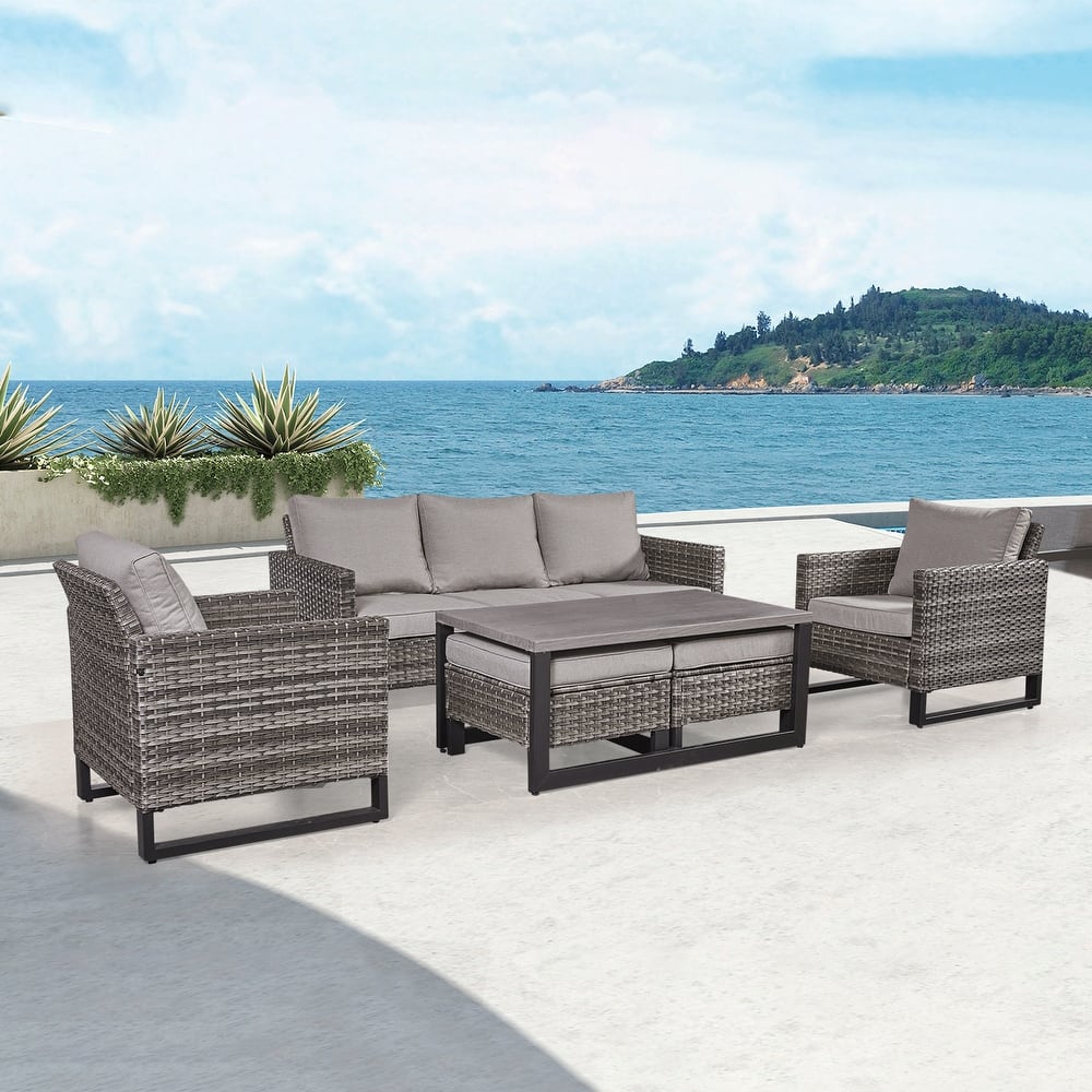 Gymojoy 6-Piece Outdoor Furniture Sofa Chair Table with Ottoman