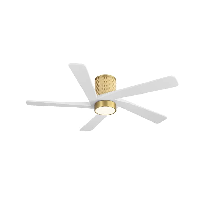 MLiAN 5 Solid Wood Blades DC Motor Indoor Downrod Flush Mount Ceiling Fan Remote Integrated LED