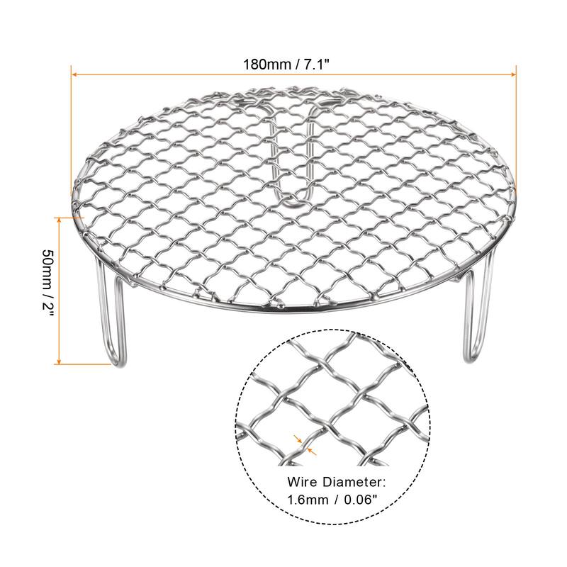 Round Cooking Rack 7.1" Stainless Steel Cross Wire Barbecue Grill W 50mm Legs - 7.1 Inch - Silver