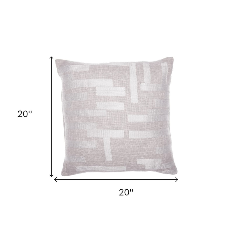 HomeRoots 20" Ivory Geometric Cotton Blend Throw Pillow With Embroidery