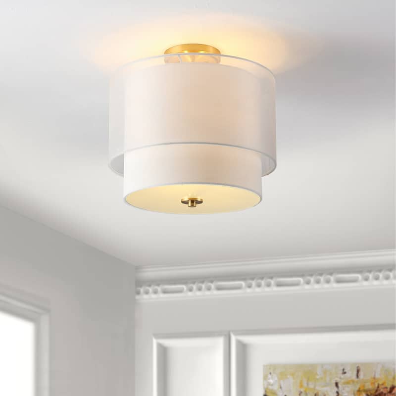 SAFAVIEH Lighting Birgitt Flush Mount - 16" W x 12" D x 16" H - Gold Base/White - 16Wx12Dx16H