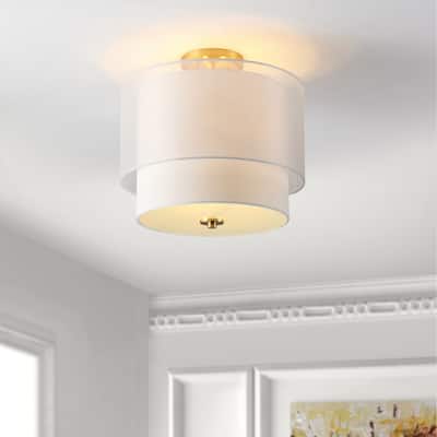 SAFAVIEH Lighting Birgitt Flush Mount - 16" W x 12" D x 16" H - Gold Base/White - 16Wx12Dx16H