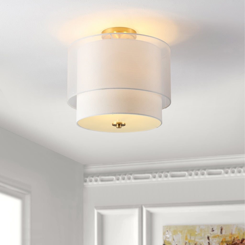 SAFAVIEH Lighting Birgitt Flush Mount - 16" W x 12" D x 16" H - Gold Base/White - 16Wx12Dx16H