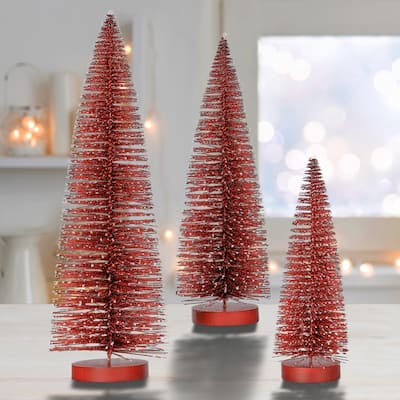 9/12/15" Snow Tipped Bristle Tree Set of 3