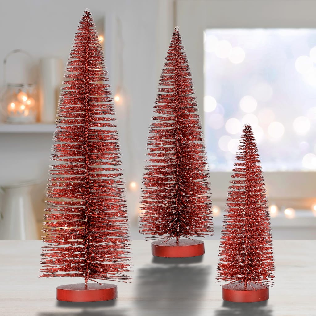 9/12/15" Snow Tipped Bristle Tree Set of 3