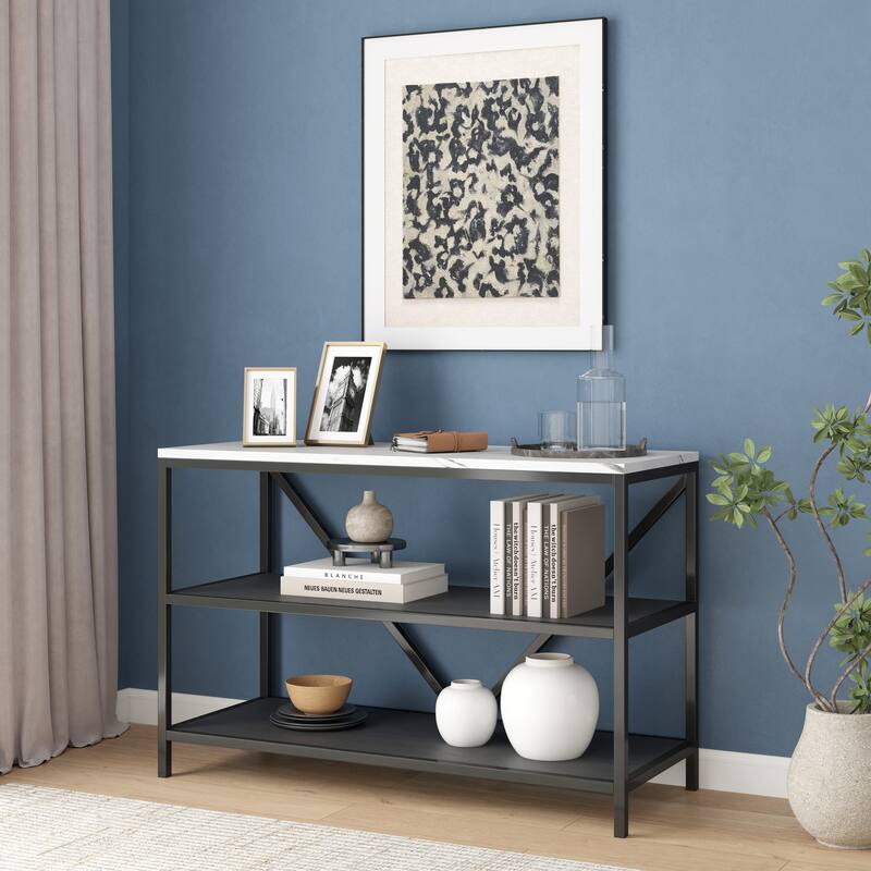 Modern Console Table with Marble-Inspired Top
