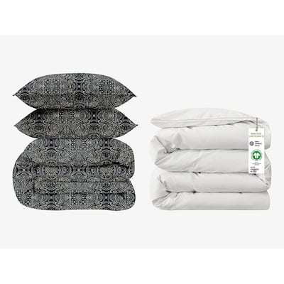Delara GOTS Certified 100% Organic Cotton 4 Piece Reversible Duvet Cover Set with 400GSM Wool Comforter & 2 Pillow Shams