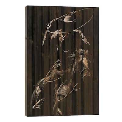 Scratchboard Rodeo VII Print On Wood by Julie T. Chapman - Multi-Color