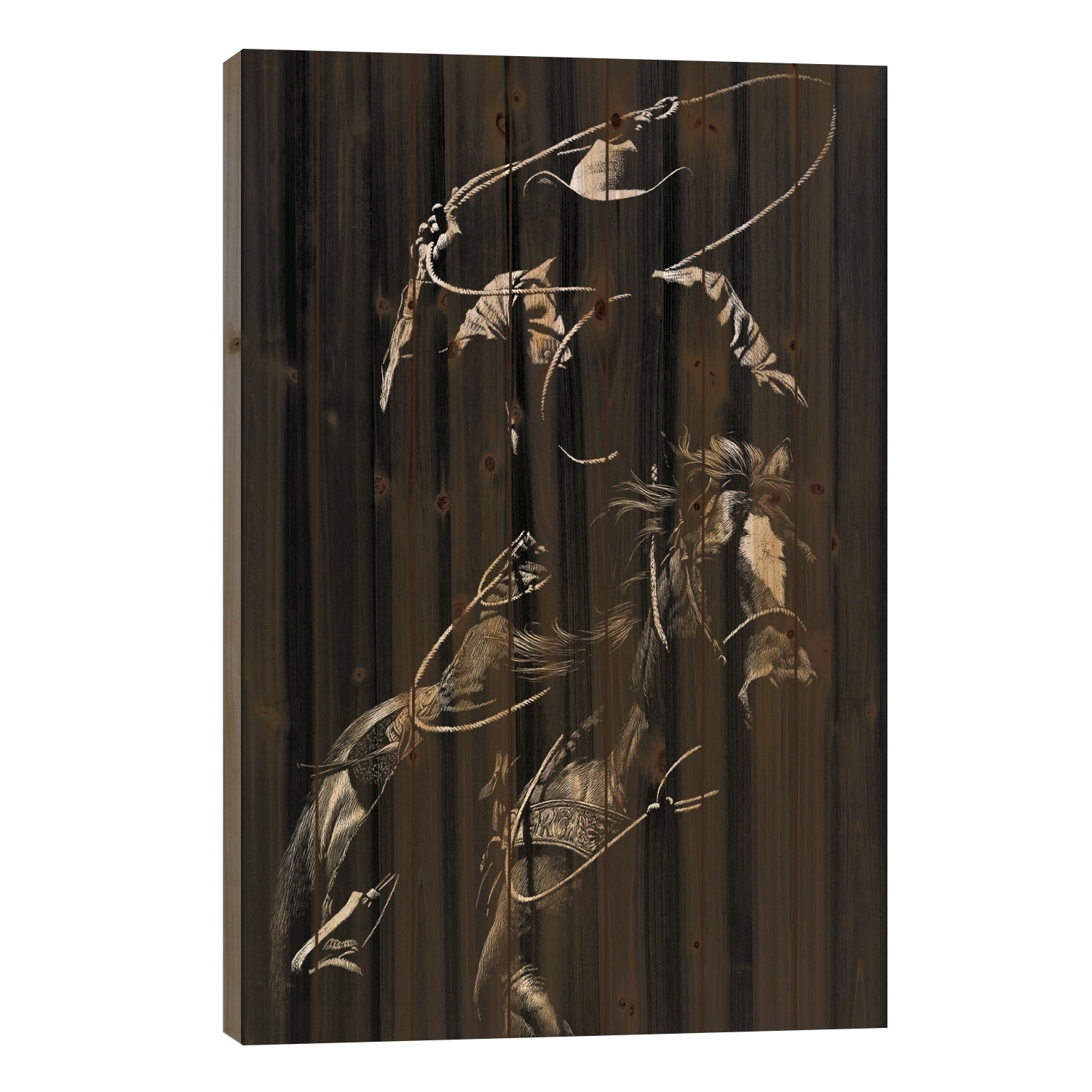 Scratchboard Rodeo VII Print On Wood by Julie T. Chapman - Multi-Color
