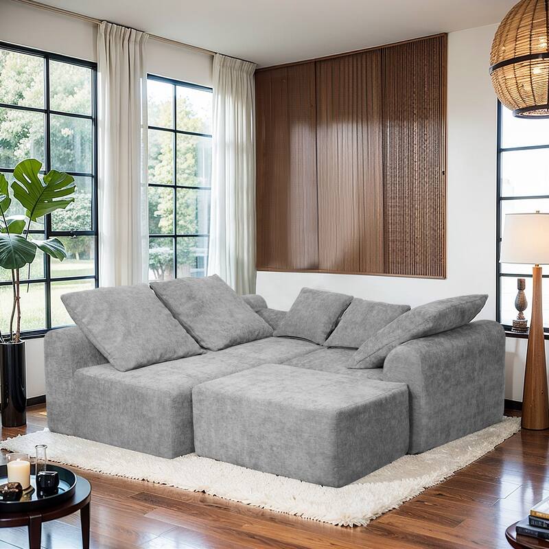 Chenille L-shaped Sectional Sofa, Modular Couch with Adjustable Configurations - Ottoman, Single Sofa Chair and Loveseat