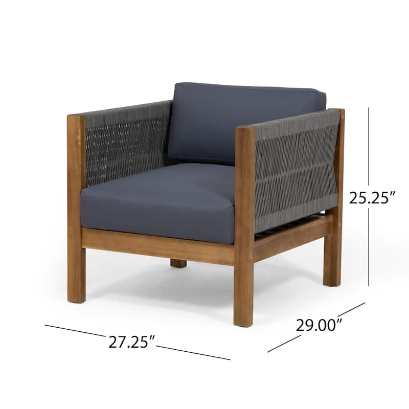 Roomfitters Modern Outdoor Club Chair with Rope Sides and Cushions, Single Seater for Patio or Balcony