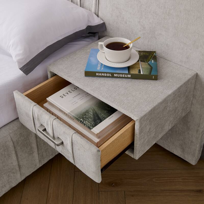 Queen Upholstered Bed Frame with Headboard, Chenille Fabric & No Box Spring