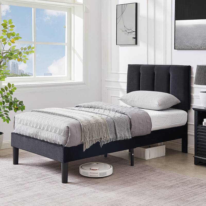Javlergo Velvet Upholstered Platform Bed Frame with Adjustable Headboard