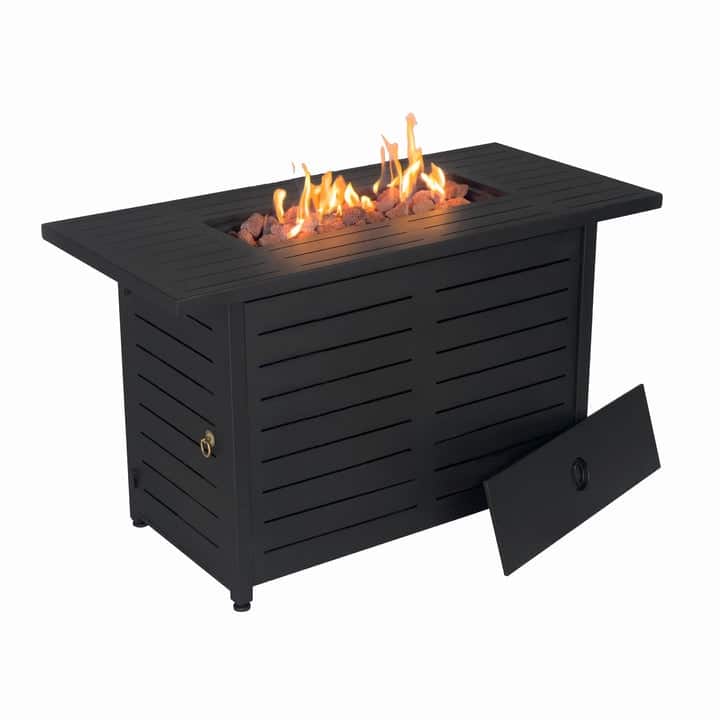 Kinger Home Ore Black 42-Inch Rectangle Fire Pit Table with Lava Rocks