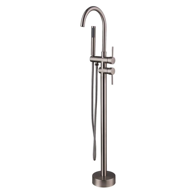 KISRAIS Double Handle Floor Mounted Freestanding Tub Filler Faucet with Handshower