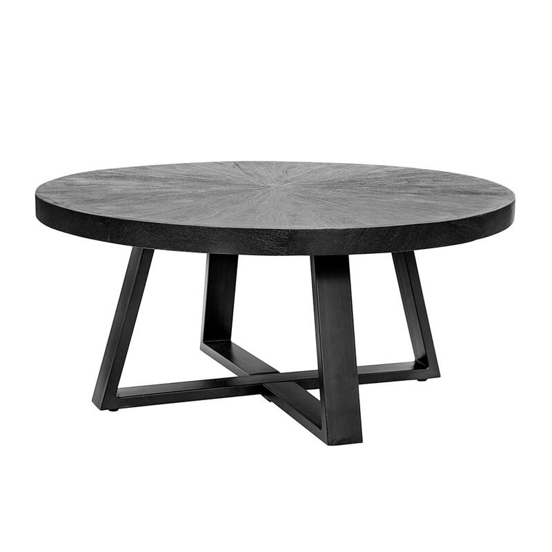 Charming Round Coffee Table with Modern Cross-Legged Frame for Stylish Spaces - Black